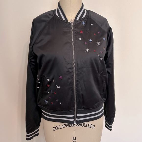 Vans Black Satin Bomber Jacket with Star Embroidery, Small - Picture 2 of 12